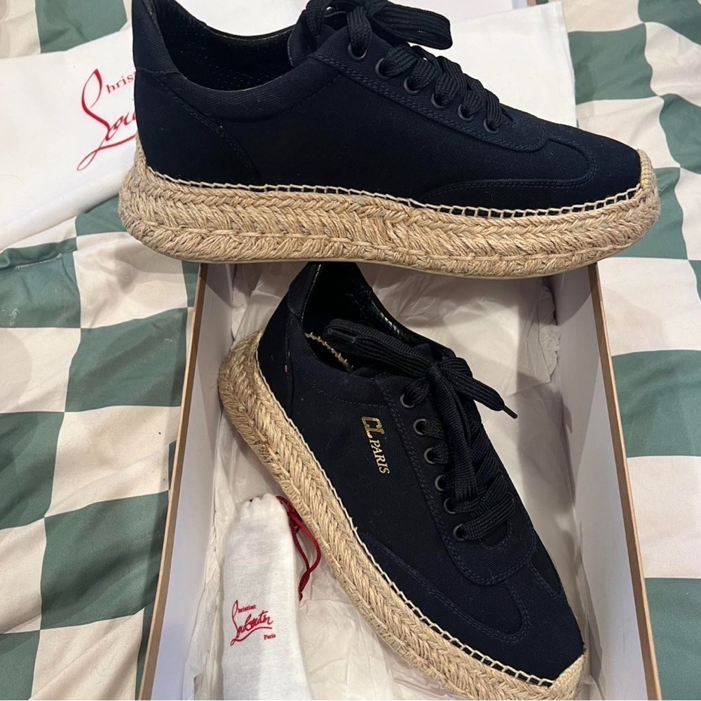 Christian Louboutin Navy Canvas Red Bottom Sneakers